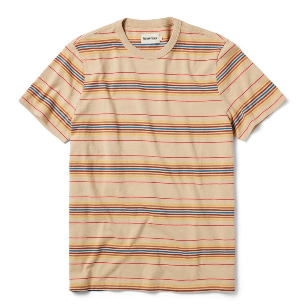 Taylor Stitch Organic Cotton Tee in Sand Stripe Medium